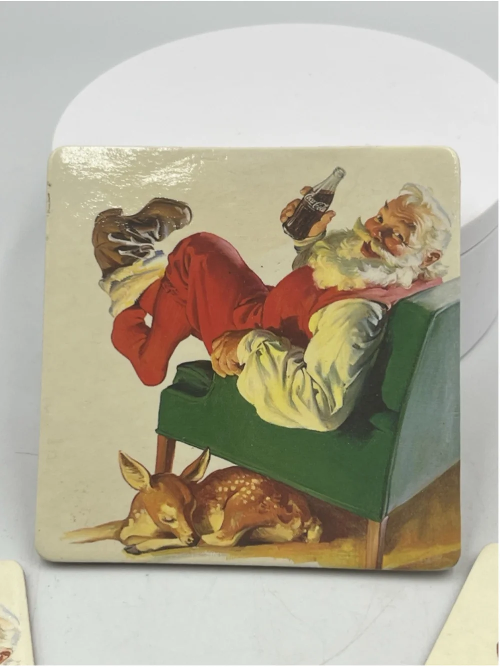 2000 Coca-Cola Cork Trivet Coaster Santa Claus in Armchair Lot of 4 NICE